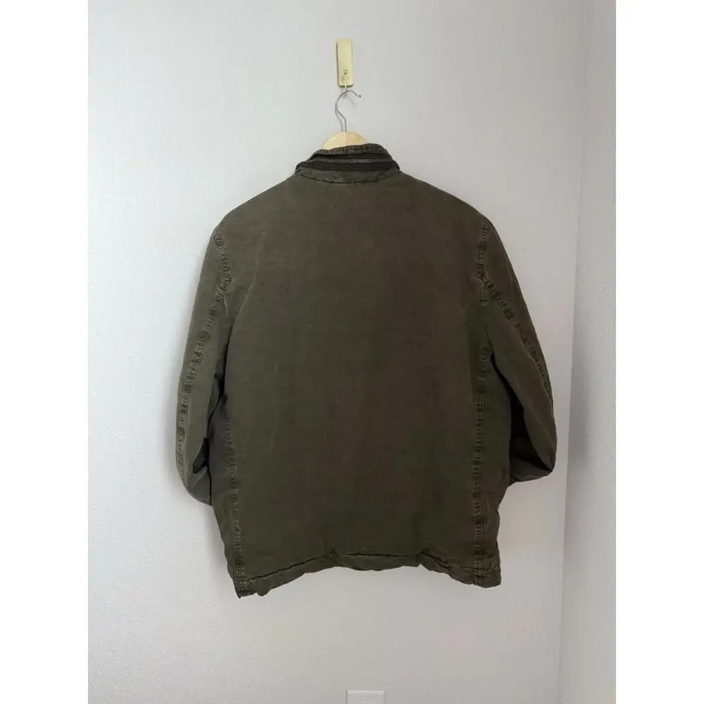 Levi’s Fleece Washed Cotton Distressed Trucker Olive Green Cargo‎ Jacket Sz L